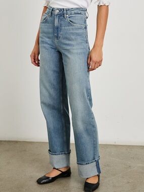 Rails Getty High-Rise Wide-Leg Jeans Baltic Sea Wash Cuffed Straight Size 25